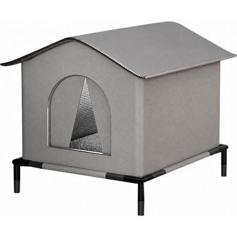 Maison pour Chat Hiver 42x42x42cm,Maison chaude d'extérieur pour chat, tissu Oxford coupe-vent, grand espace, imperméabilisation, lit d'abri sauvage isolé, Gris