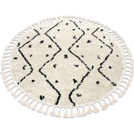 Carpet BERBER TETUAN B751 circle zigzag cream Fringe Berber Moroccan shaggy beige round 120 cm