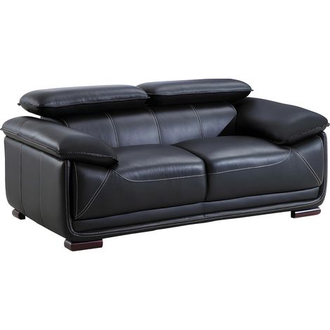 Vente-Unique – Canapé droit 2 places en cuir de vachette noir – Têtières ajustables multiposition – Garnissage mousse polyuréthane – Charge max 240 kg
