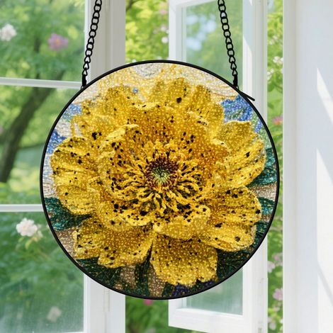 Suspension en vitrail - Attrape-soleil coloré pour maison, décoration artistique unique, cadeau Fête des Mères, Anniversaire pour femme, homme 20 cm (1/5)