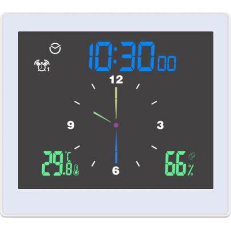 Réveil numérique étanche pour salle de bain, thermomètre et hygromètre avec écran LCD, alarmes double et compte à rebours, fonction snooze et alertes limites supérieure et inférieure (1/5)