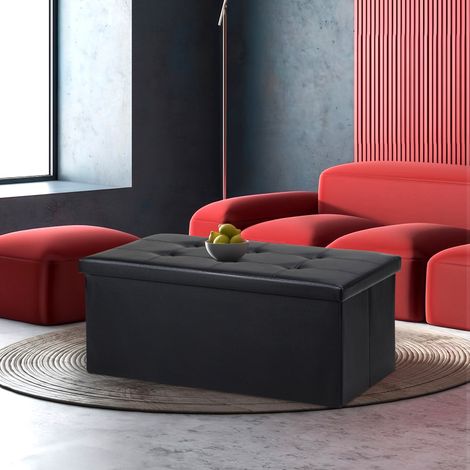 Randaco Sitzhocker sitzbank Schwarz faltbar mit Stauraum, Aufbewahrungsbox, Deckel abnehmbar 76x38x38cm (1/5)