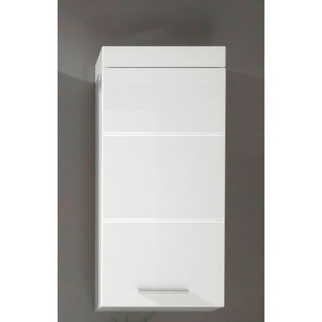 Hängeschrank Badezimmer ALTENA-19 in Weiß Hochglanz, B/H/T: ca. 37/77/23 cm (1/5)
