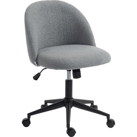 Chaise de bureau - HOMCOM - pivotante avec roulettes - hauteur réglable et foncion de bascule - polaire Teddy - gris (1/5)