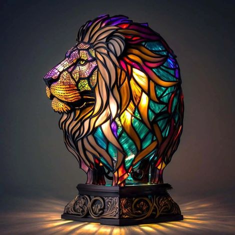 Löwen-Tischlampe (batteriebetrieben) – Retro-Tischlampe – 3D-Tier-Nachtlicht – 17 cm – LED-3D-Lichtornament
