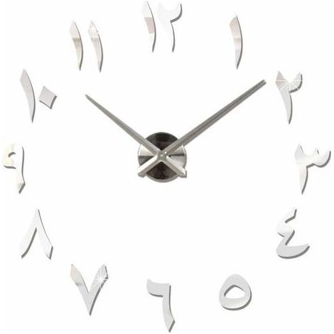 Grande Horloge Murale DIY Silencieuse Moderne Sticker 3D Home Office Decor Cadeau,argenté (Argent) (1/5)