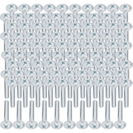 100x Vis poelier tête ronde large PZ fendue acier zingué fixation poignée bouton meuble outillage, M4x25mm (1/2)
