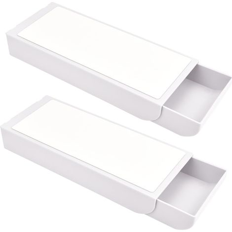 Lot de 2 Tiroirs Sous Bureau Autocollants - Organisateur de Rangement Caché Auto-Adhésif pour Bureau, Maison, École (Blanc) (1/5)
