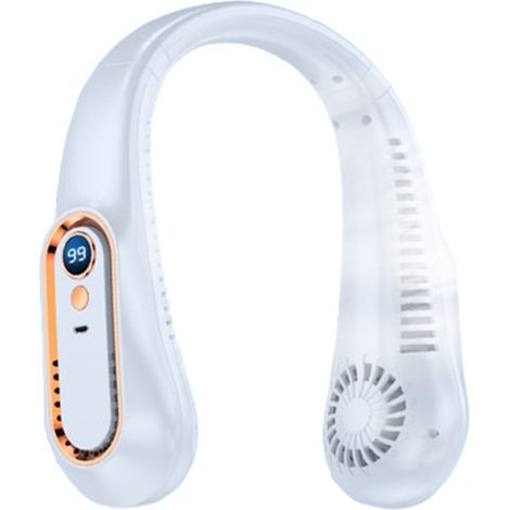 Ventilador Para El Cuello - Tecnología Dual Motor Sin Aspas - Pantalla LED Digital - Funcionamiento Manos Libres - 1 Unidad - Blanco (1/5)