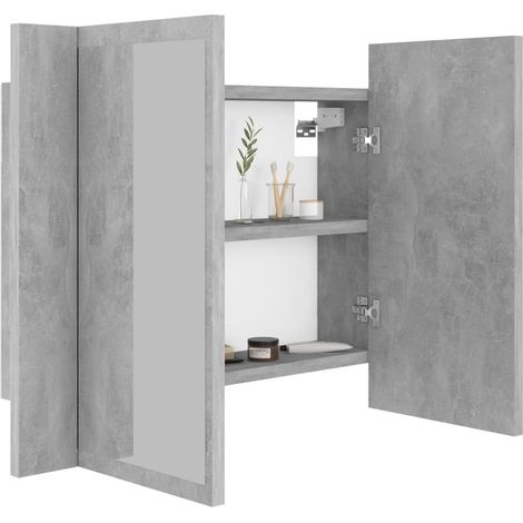 Armoire de salle de bain à miroir à LED Gris béton 60x12x45 (1/5)