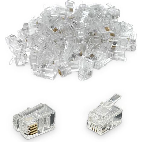 Connecteur RJ9 4P4C - Lot de 100 - Plastique Transparent - Contacts Dorés - Pour Câble Téléphonique (1/4)