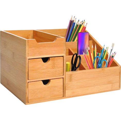 Organiseur de bureau 2 tiroirs Naturel L33 x L20,5 x H15,5 cm