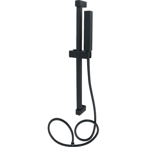 TRADE SHOP - Saliscendi 60cm Doccia Nero Con Doccino Soffione Quadrato Bagno 87495 Tubo 180cm -