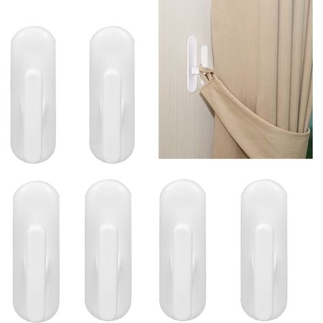 Accroche Muraux pour Rideaux 8Pcs, Blanc, Réutilisable et Autocollant, en Plastique, pour Maison, Bureau et Dormitorie. (1/5)