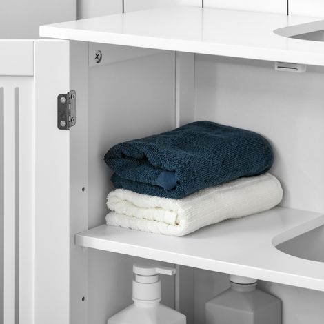 Armoire de rangement sous lavabo blanc MDF 60x30x60 cm, 2 portes avec étagères réglables, gain de place.