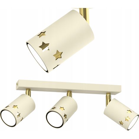 Kinderdeckenleuchte, LED-Spotleuchte, beige Sterne, ecru, goldene GU10-Fassung (1/5)