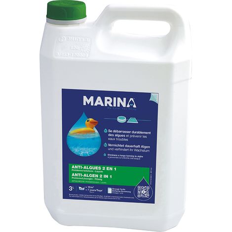 Anti-algues 2 en 1 liquide 3 L – Élimine algues et prévient réapparition – Clarifie l'eau – Pour piscine – Marina