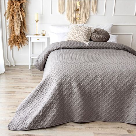 Couvre-lit 200x220 Gris - Jeté de lit - Couvre-canapé - Couette - Couverture XXL - Couvre-lit matelassé - Couvre-lit (1/5)