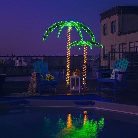 COSTWAY Palmera Artificial con Luces LED y Palos Sólidos/Palmera Iluminada con Base Plegable, Palmera Decorativa para Casa Fiestas y Navidad (118 x 80 x 154 cm) (1/5)