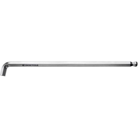 PB Swiss Tools Sechskant-Winkelschraubendreher, lang, mit Kugelkopf und kurzem Schenkel, verchromt, 4 mm