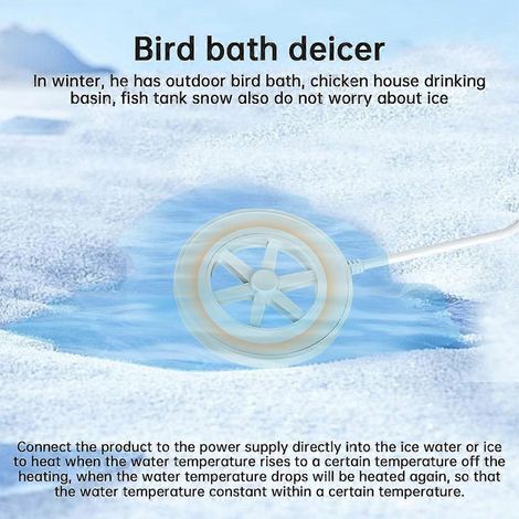 Dégivreur pour bain d'oiseaux extérieur hiver 70W Dégivreur pour bassin Chauffe-eau en aluminium moulé sous pression Thermostat