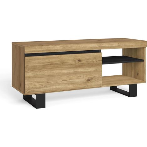 Skraut Home - Mobile TV Mod.Naturale ''Rovere/Nero'', 1 Porta e 2 alloggi, Soggiorno-soggiorno, 120 x 40 x 53 cm