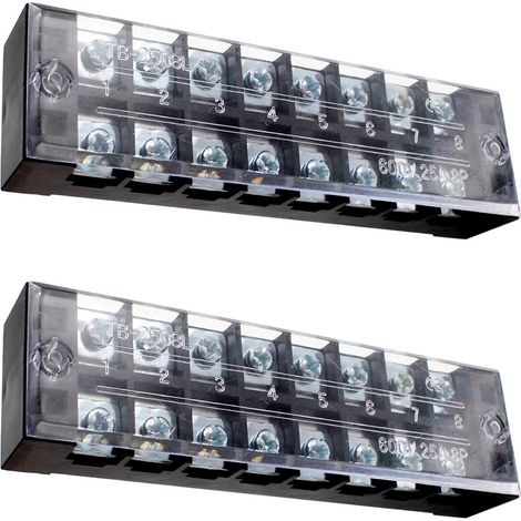 2 Pièces 8 Festival Terminal Block Set, 600V 25A Double Rangée Vis Borne, Bande de Vis Bornier Barrière avec Housse de Protection, Utilisé Dans les Appareils et Circuits Electriques (1/5)