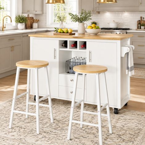 Mueble cocina con almacenaje y mesa abatible blanco OKMYHOME (1/5)