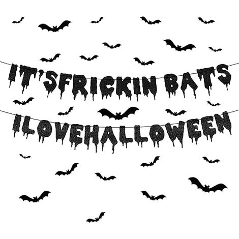 Bannière d’Halloween et chauves-souris Décorations Bannière à paillettes et 3d Black Bats Autocollants Intérieur Extérieur Party Porte Toile de fond Vintage Effrayant Horreur Goth Décor pour Manteau C (1/4)