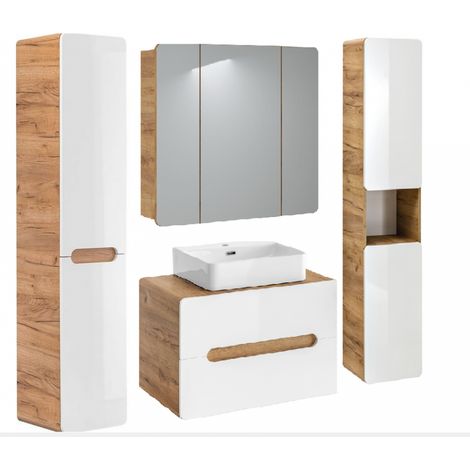 Ensemble salle de bain avec meuble vasque 80 cm + 4 éléments - Archipel White - Livraison gratuite