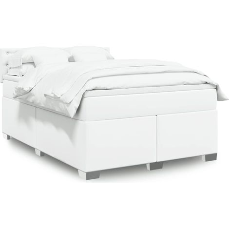 Boxspringbett mit Matratze Weiß 140x200 cm Kunstleder
