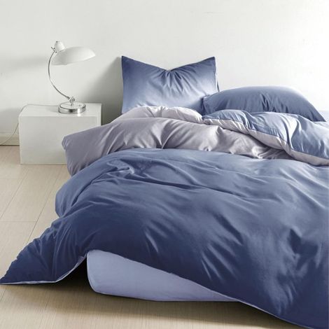 Parure de lit 200 x 220 cm - Bleu - En microfibre - Housse de couette 200 x 220 cm - Avec 2 taies d'oreiller - Infroissable - Moderne - Avec fermeture éclair (1/5)