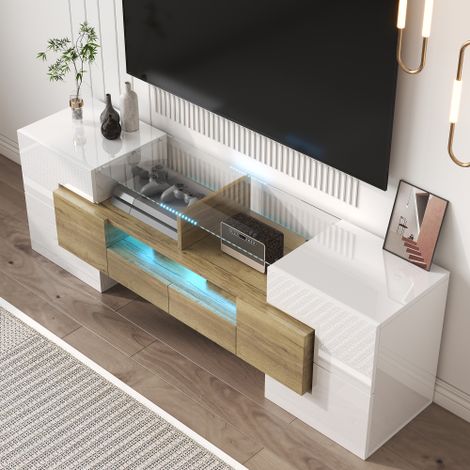 Mueble de TV blanco alto brillo de 145 cm con iluminación LED, 145x30x51 cm (1/5)