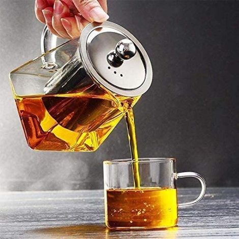 1 Théière, Verre résistant à la chaleur, Infuseur amovible, Acier inoxydable, Pour thé en vrac et fleuri (1/5)