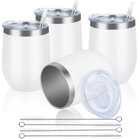 Lot de 4 gobelets à vin sans pied en acier inoxydable 350ml avec couvercle, isothermes et incassables (1/5)