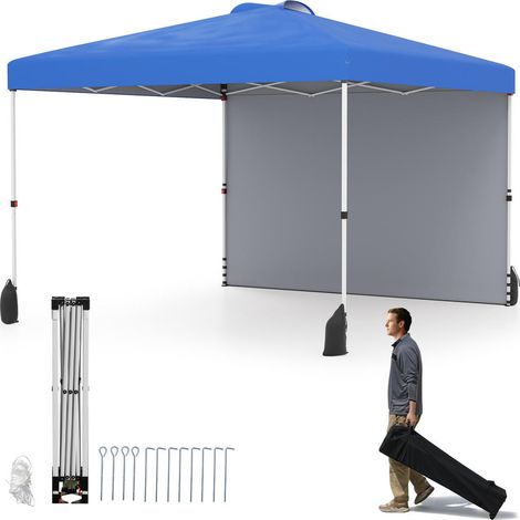 Pour jardin et événements, ombre et transport facile avec cette tonnelle pop-up bleue à paroi latérale (1/5)