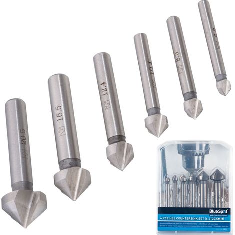 BlueSpot 6pc HSS Screw Countersink Drill Bit Set For Steel Plastic Wood Bits (1/4)