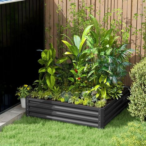 Hochbeet Pflanzkasten 120x120x30 cm Stahl Hellgrau OKMYHOME (1/5)