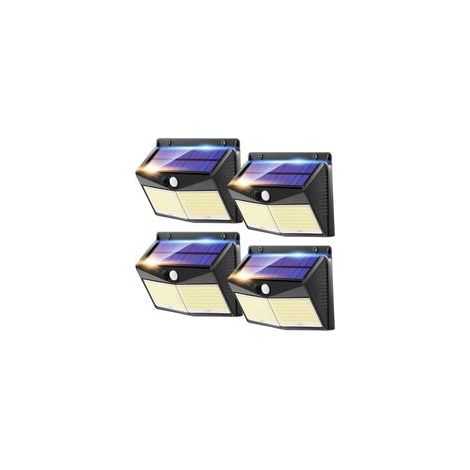 Set di 4 applique solari da esterno impermeabili, 248 LED, con sensore solare antimanomissione, per patio. - Crezuo