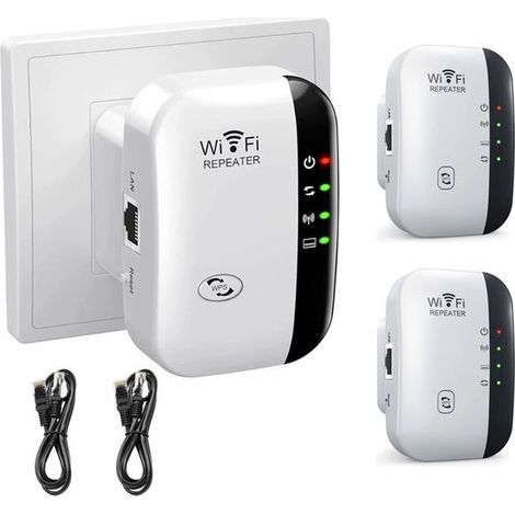 Lot de 2 répéteurs Wi-Fi 300 Mbps, amplificateurs de signal avec installation en un clic, câble Ethernet de 90 cm inclus (1/2)