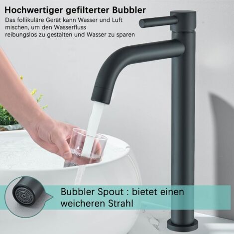Robinet mitigeur monocommande haut noir mat – Buse cascade silencieuse – Installation facile – Métal haute qualité pour lavabo (1/5)