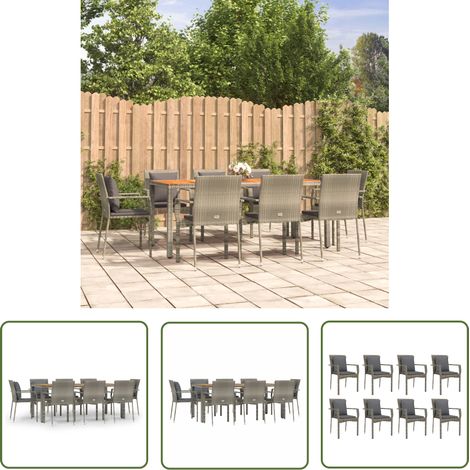The Living Store 9-tlg. Garten-Essgruppe mit Kissen Grau Poly Rattan - Gartenmöbel - Essgruppe - Gartenset - Outdoor Möbel - Rattan Gartenmöbel (1/5)