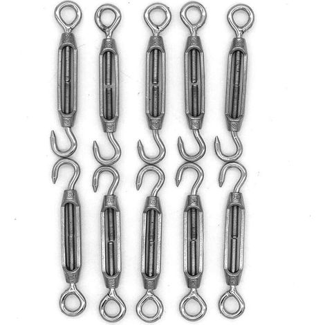 Lot de 10 crochets et œillets M4, tendeur C à O, en acier inoxydable 304, kit de matériel pour câble métallique tension très résistant, pour pare-soleil, installation d'auvent de tente (1/5)