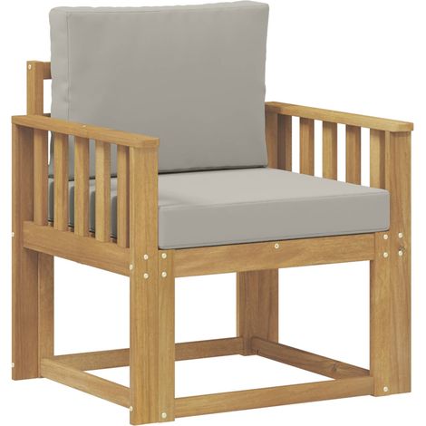 Canapé d'extérieur de Jardin en Bois d'Acacia Massif et Polyester Blanc et Gris Clair 1 Place, 15.1kg (1/5)