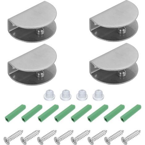 Supports d'étagère en verre réglables en acier inoxydable, pince porte-clip demi - rond pour armoire, 9 - 12mm épaisseur, lot de 4 pièces (1/4)