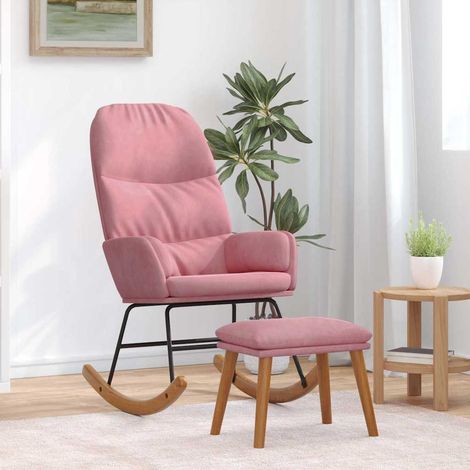 Teenpull – Schaukelstuhl mit Fußhocker Rosa Samt (1/5)