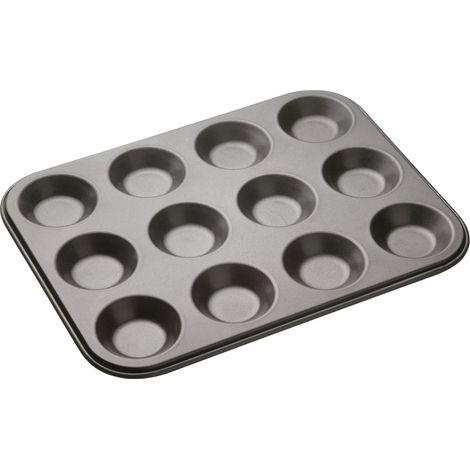 MasterClass Bandeja de 12 agujeros para tarta de carne, sin PTFE, PFOA ni BPA, robusta de acero al carbono de 1 mm de espesor, 32 x 24 cm Jam Tart Tin