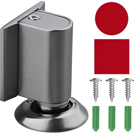 Magnetic Door Stopper, Zinc Alloy Magnetic Door Stopper, Height Adjustable Magnetic Door Stop with Self Adhesive Sticker and Screws for Floor, Ceramic Tiles (Grey) (1/5)