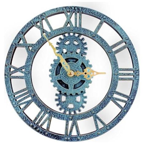 Horloge Murale d'extérieur, 30 cm Rétro apparence Horloge de Jardin pour la Cuisine Le Salon Horloge Murale Industrielle 3D - (Vert) (1/5)