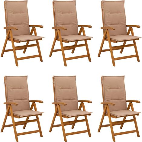 Reclining Garden Chairs 6 pcs Natural Solid Acacia Wood vidaXL